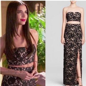 AQUA Black Strapless Cut Out Lace Slit Maxi Evening Dress Size 4 Prom